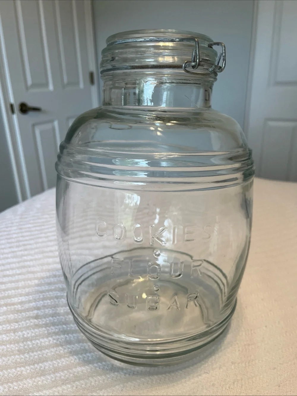 Cracker Barrel Clear Glass Jar with Metal Clamp Lid